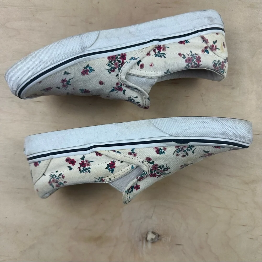 Vans Cream Floral Slip-On Shoes
